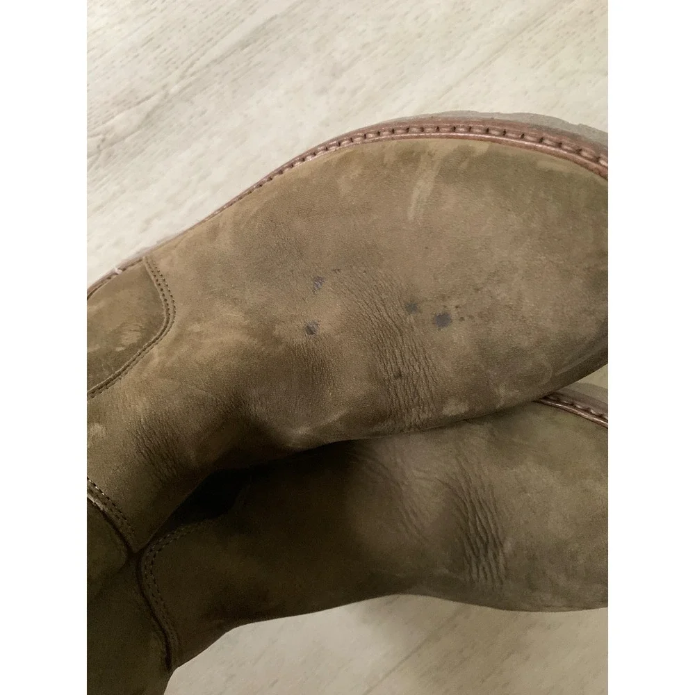 Bonpoint Kids Shearling Lined‎ Leather Boots Olive Green Spain Size 34 Zip Back